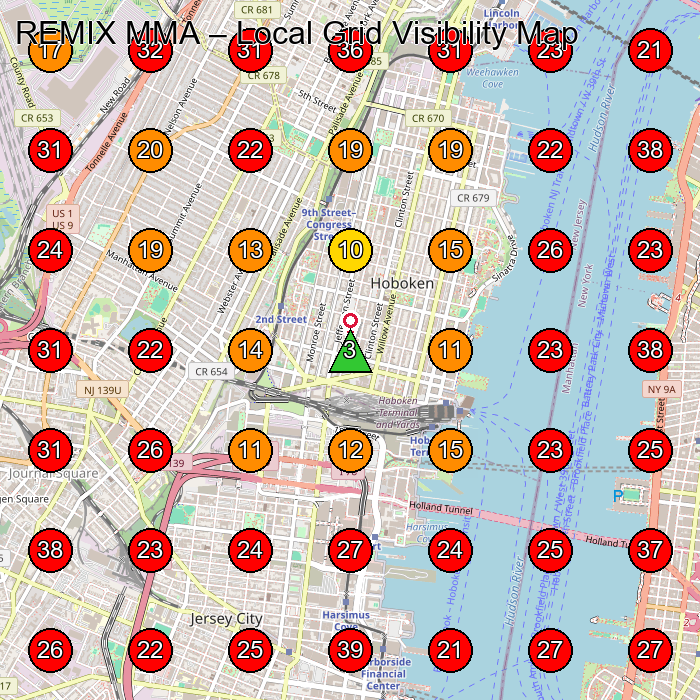 REMIX MMA GeoGrid visibility map for Martial Arts School in Hoboken